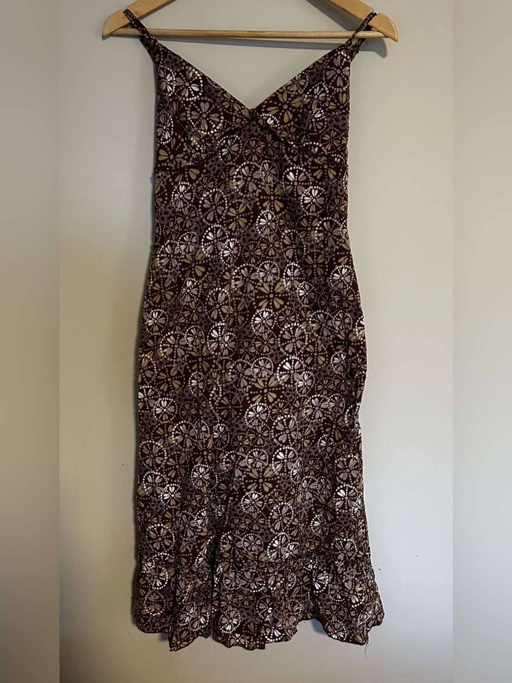 Billabong Brown Floral Midi Sundress – 100% Cotton – Boho Ruffle Hem